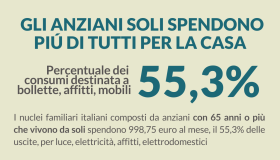 Anziani soli: il 55,3% delle entrate va in spese per la casa
