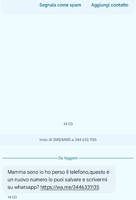 Esempio di truffa via whatsapp