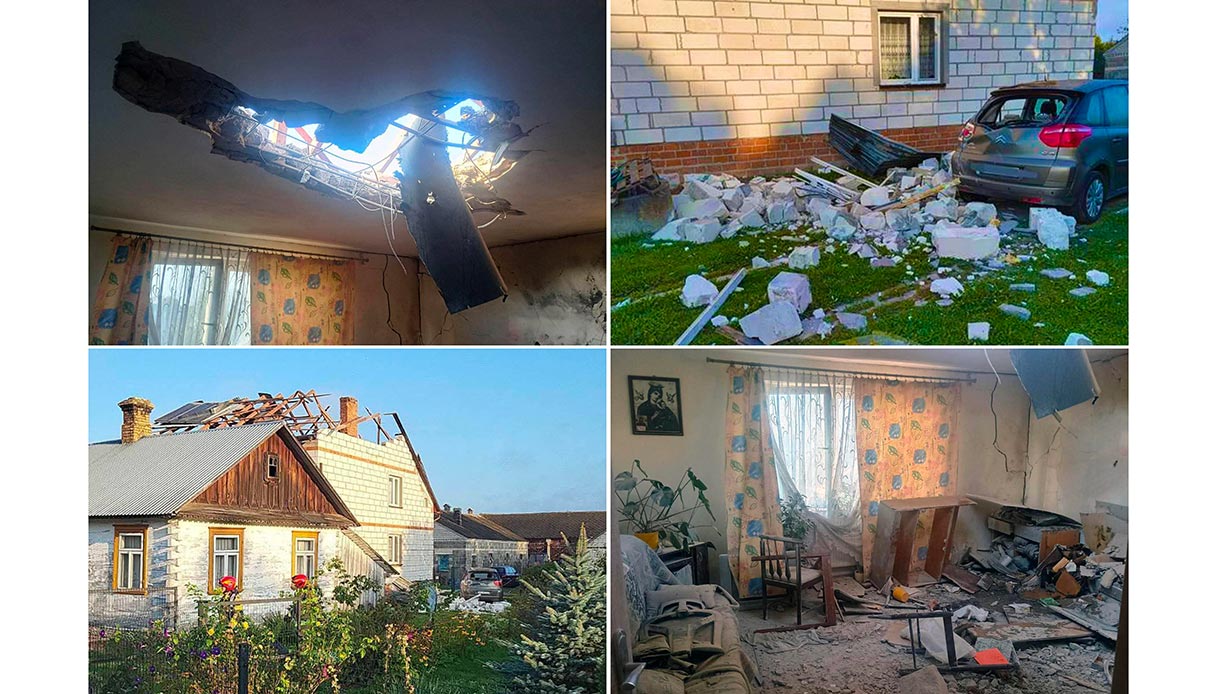 Una casa nella città di Wyryki Wola colpita da un drone russo, secondo fonti su Telegram