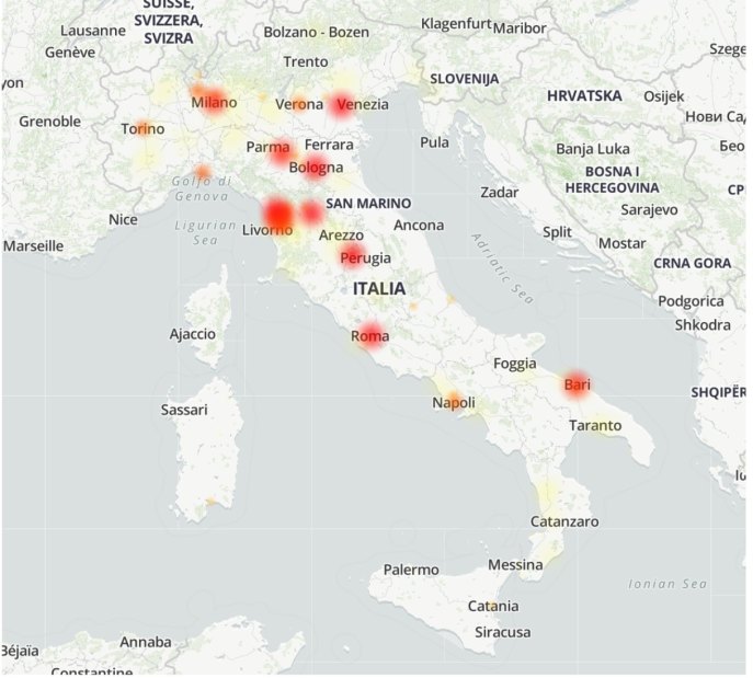 Mappa segnalazioni della linea Fastweb