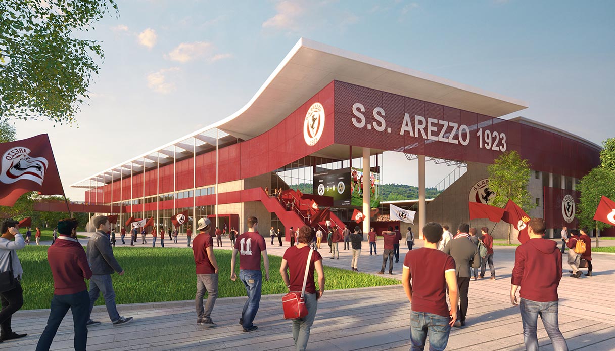 Stadio Città di Arezzo in un rendering di M28 Studio