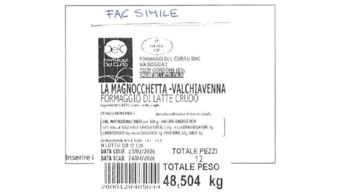 Richiamo alimentare: ritirato formaggio a latte crudo per rischio microbiologico