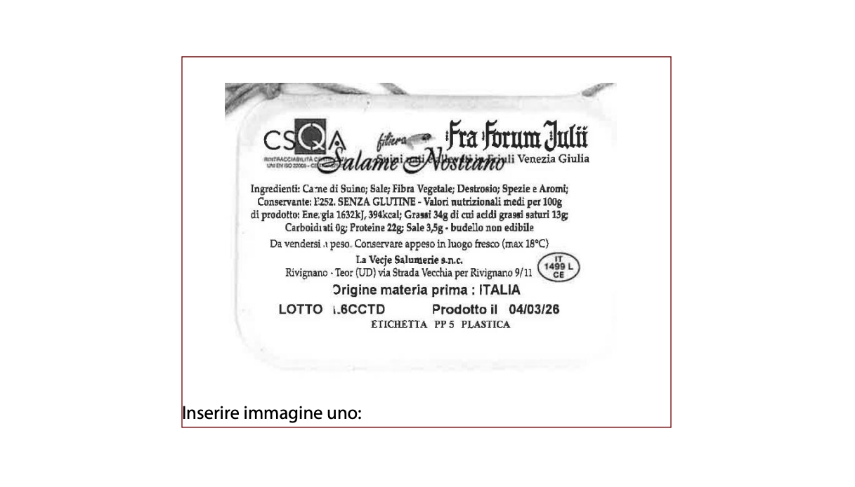 Etichetta del salame richiamato