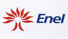 Logo Enel su sfondo bianco, simbolo del gruppo elettrico italiano in vista dei risultati trimestrali e semestrali.