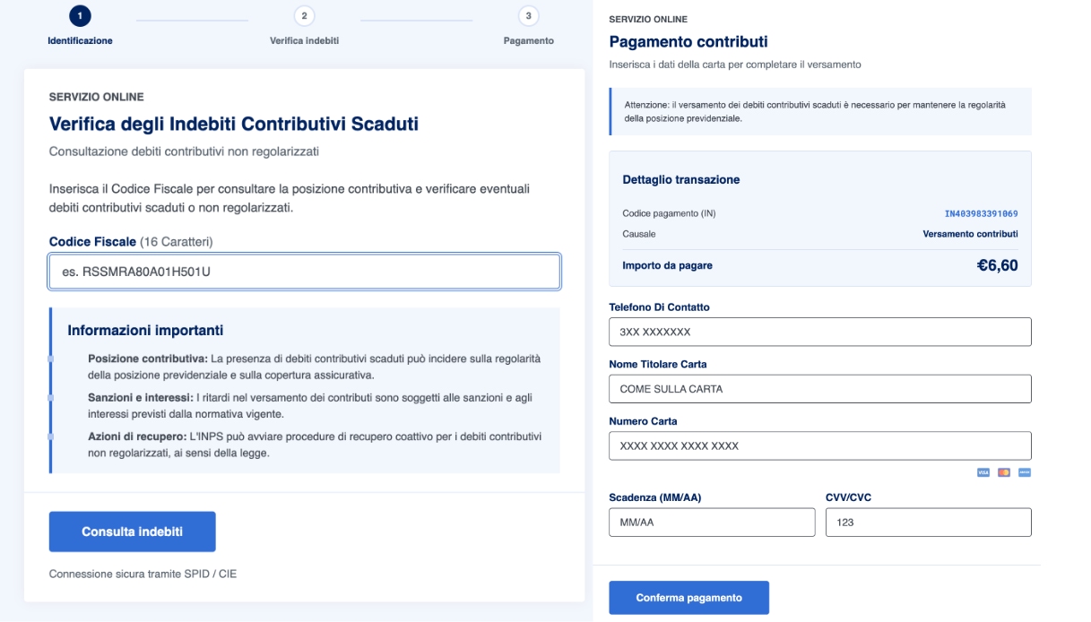 Alcune schermate del finto sito Inps usato per la truffa