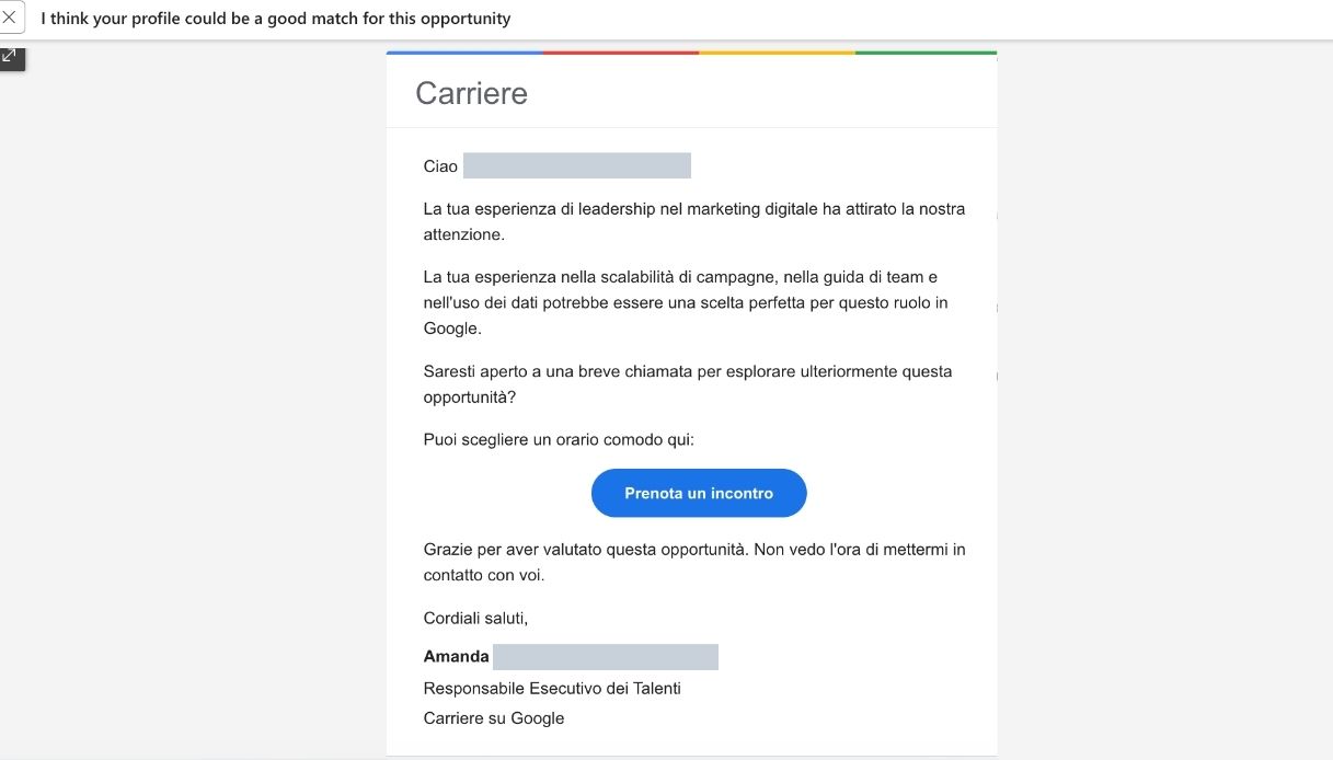 La finta mail dell'offerta di lavoro a Google