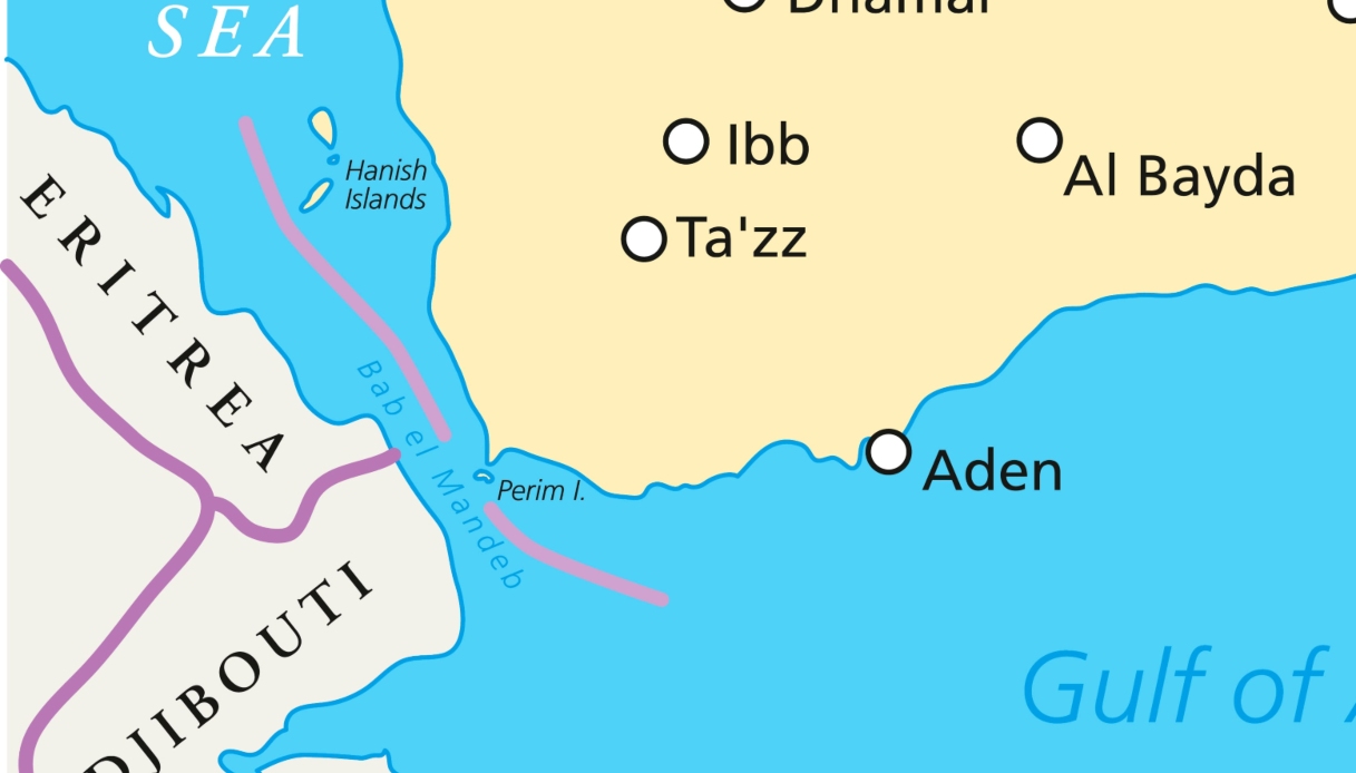 Una mappa dello stretto di Bab-el-Mandeb